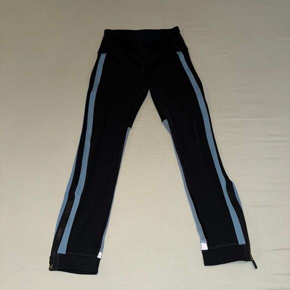 Lululemon Pants Blue/Black Zip Line Crop Reflective Mesh Legging Women's Size 4 - Picture 2 of 8